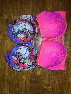 Cacique Floral Print & Hot Pink Lace Bras